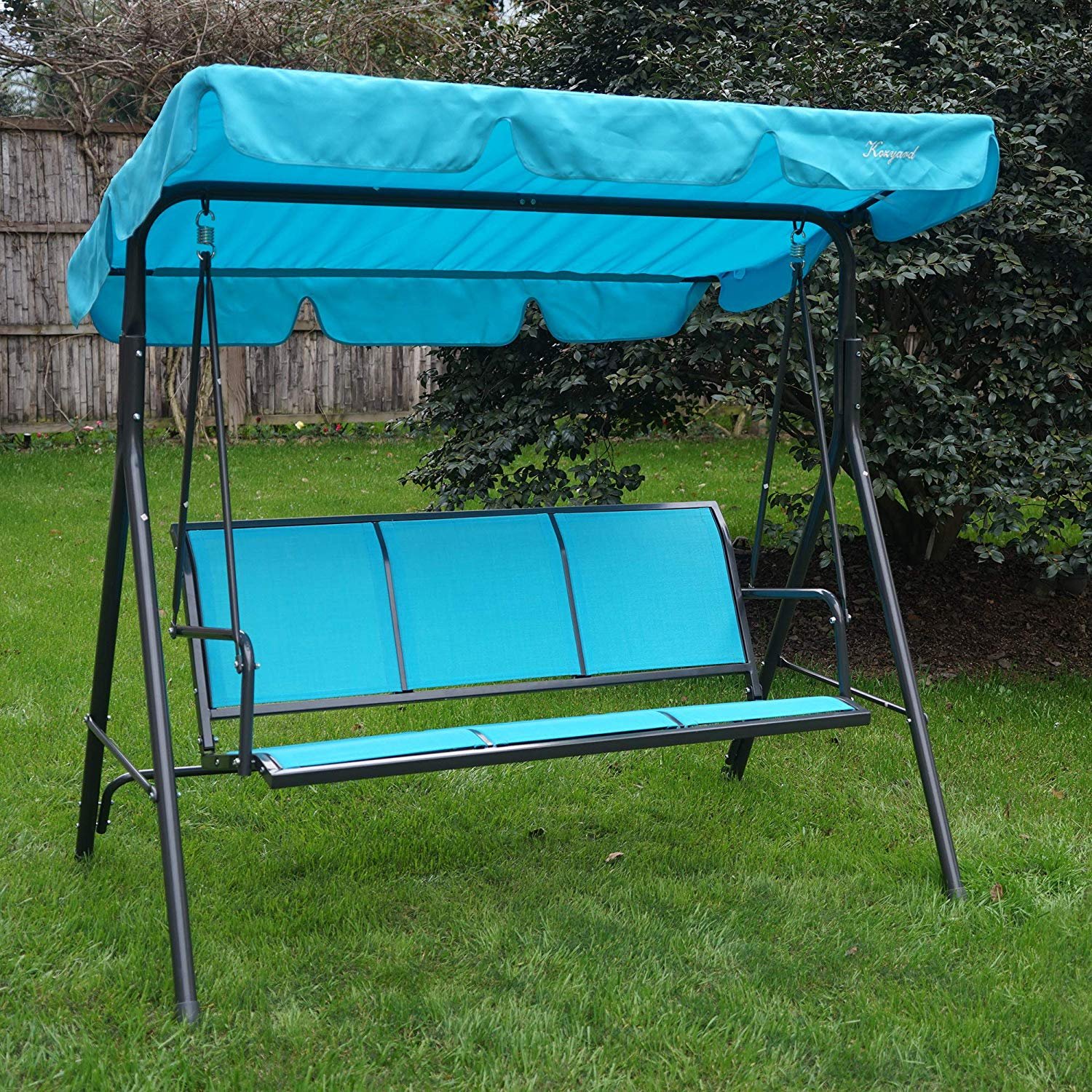 Adults children 3 seats swing chair steel frame removable cushion swing chair canopy garden backyard patio porch swing chair