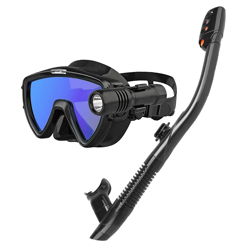 Aloma 2024 High-End Dry Snorkel Set Includes Silicone Diving Mask Snorkel Tube With Dive Light For Scuba Swimming Glass Lenses