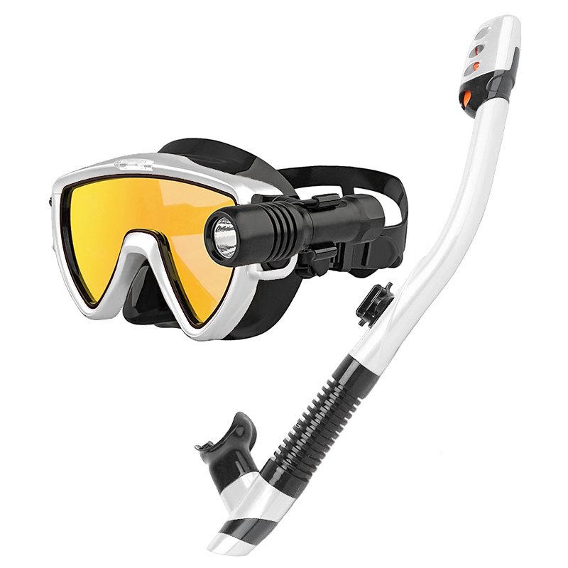 Aloma 2024 High-End Dry Snorkel Set Includes Silicone Diving Mask Snorkel Tube With Dive Light For Scuba Swimming Glass Lenses