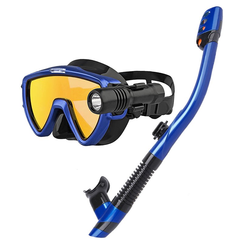 Aloma 2024 High-End Dry Snorkel Set Includes Silicone Diving Mask Snorkel Tube With Dive Light For Scuba Swimming Glass Lenses