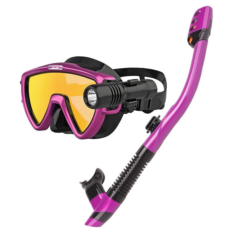 Aloma 2024 High-End Dry Snorkel Set Includes Silicone Diving Mask Snorkel Tube With Dive Light For Scuba Swimming Glass Lenses