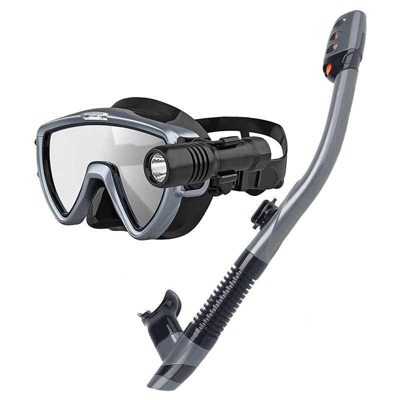 Aloma 2024 High-End Dry Snorkel Set Includes Silicone Diving Mask Snorkel Tube With Dive Light For Scuba Swimming Glass Lenses