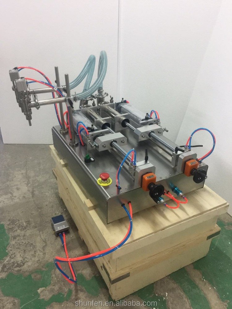 Full Pneumatic Double-head Glycerine Filling Machine without electricity (full air semi-auto liquid filler, water filler )