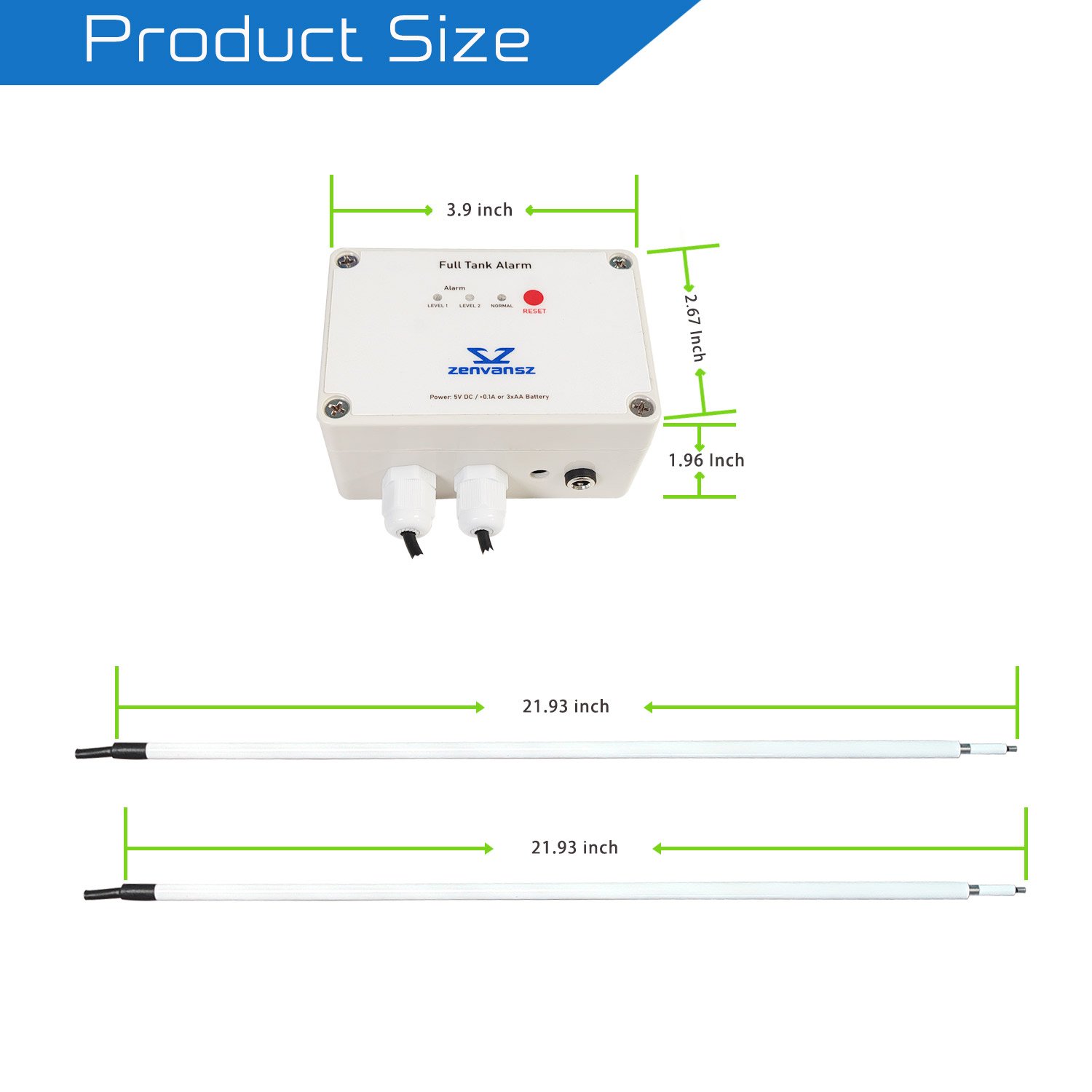 Adjustable Detection Range Water Level Alarm for Water Tank Sump Pump Septic Tank Sewage System 2 Level Liquid Sensor Detector