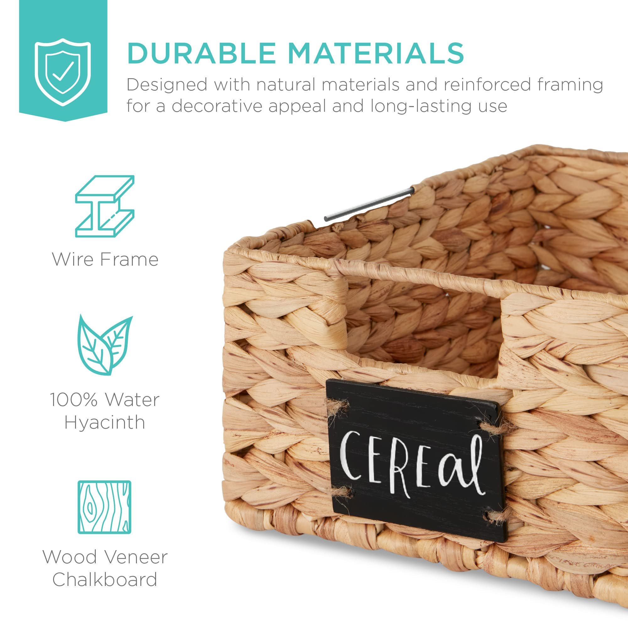 4Pack Hand-Woven Natural Water Hyacinth Cattail Baskets Large Small Storage Baskets Set Chalkboard Mark Home Pantry Organization