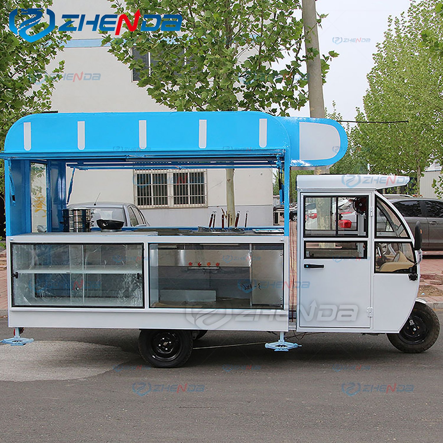 Electric tricycle three wheels vending snack food cart mobile breakfast snack food truck trailer 3 wheels