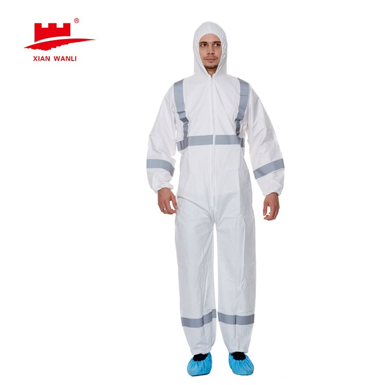 Superior Liquid microporous coverall 65gsm orange chest front and back arms and others parts white suit with reflective tapes