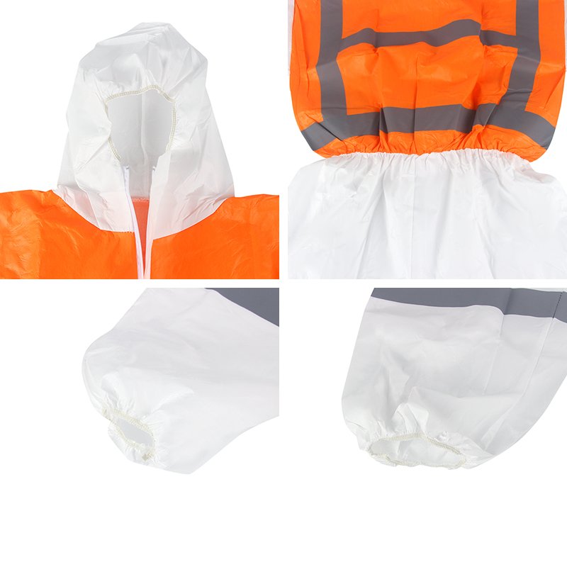 Superior Liquid microporous coverall 65gsm orange chest front and back arms and others parts white suit with reflective tapes