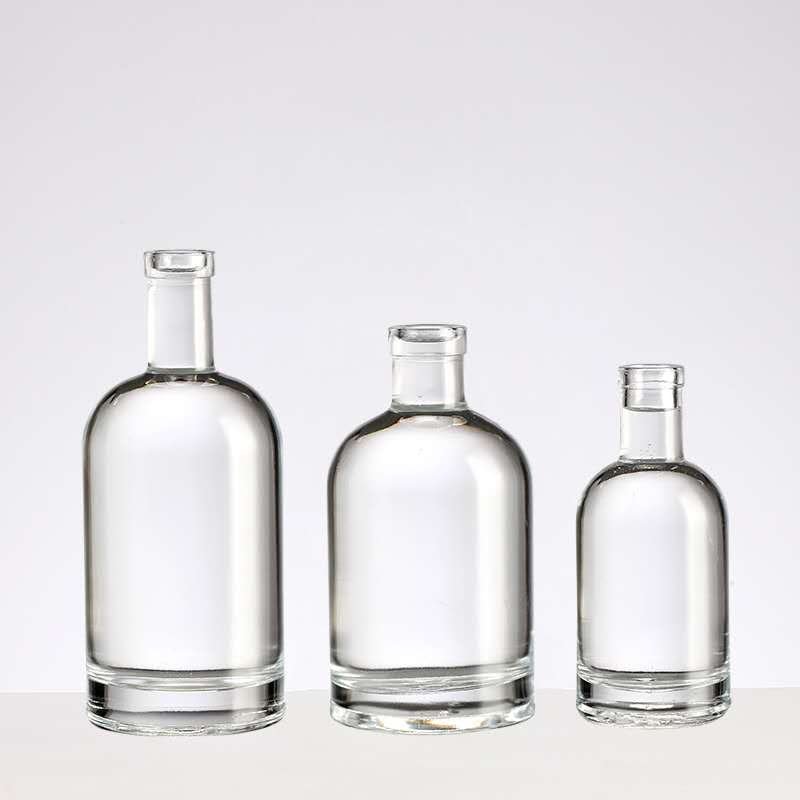 200ml 375ml 500ml 750ml Round Flint Glass Liquor Wine Bottle Gin Whisky Vodka Tequila Glass Bottle With Cork Lid