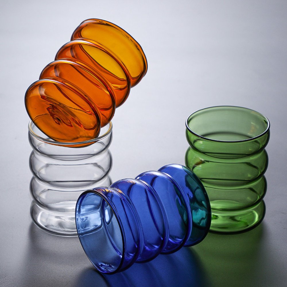 10OZ 300ML Hand blown Amber wine glass creative cocktail glasses coloured glassware New Corrugated cups tumbler glass