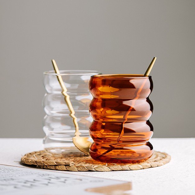 10OZ 300ML Hand blown Amber wine glass creative cocktail glasses coloured glassware New Corrugated cups tumbler glass