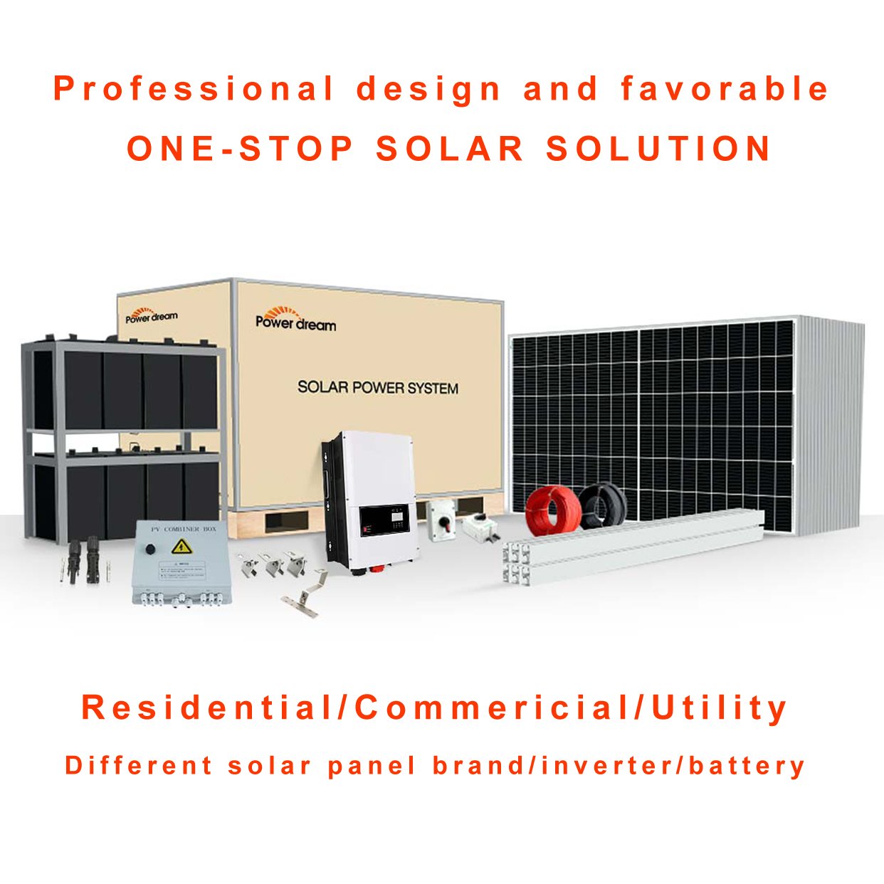 Power Dream 15Kw 30Kw Hybrid Photovoltaic Solar Energy Panel Battery House Storage Kit System For Home