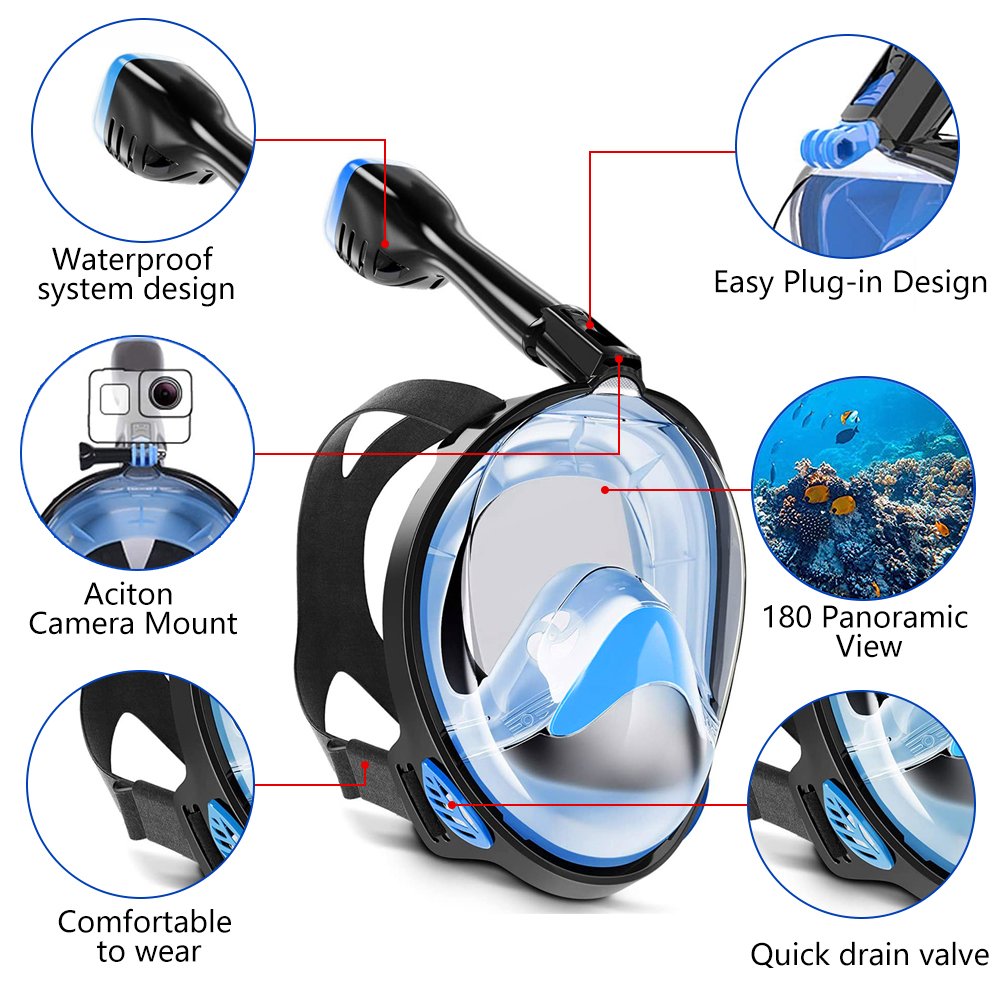 WASPO New Best Products Underwater Scuba Diving Equipment Set, Food Grade Silicone Full Face Snorkel Mask