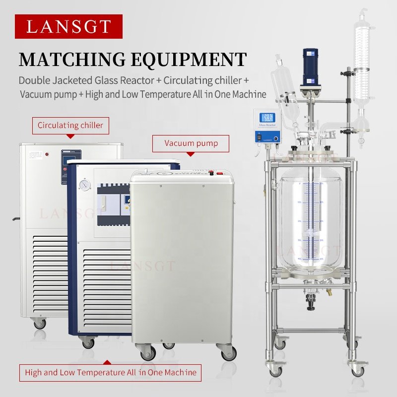 LANSGT 110V/220V 100L jacketed Glass decarboxylation Bio Industry Chemical Mixer reactor materials supplier