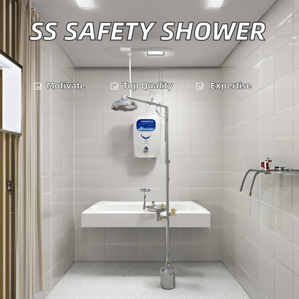 High Quality Chinese Safety Product Aluminum Base Stainless Steel 304 Emergency Shower & Eyewash Combination Station