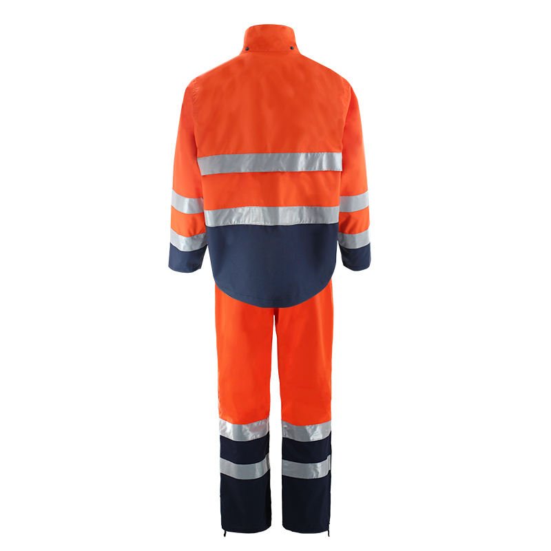 Hi-viz Hi Vis High Visibility Fluorescent Orange PU Rain Jacket Workwear Coat Waterproof Road Safety Rainwear