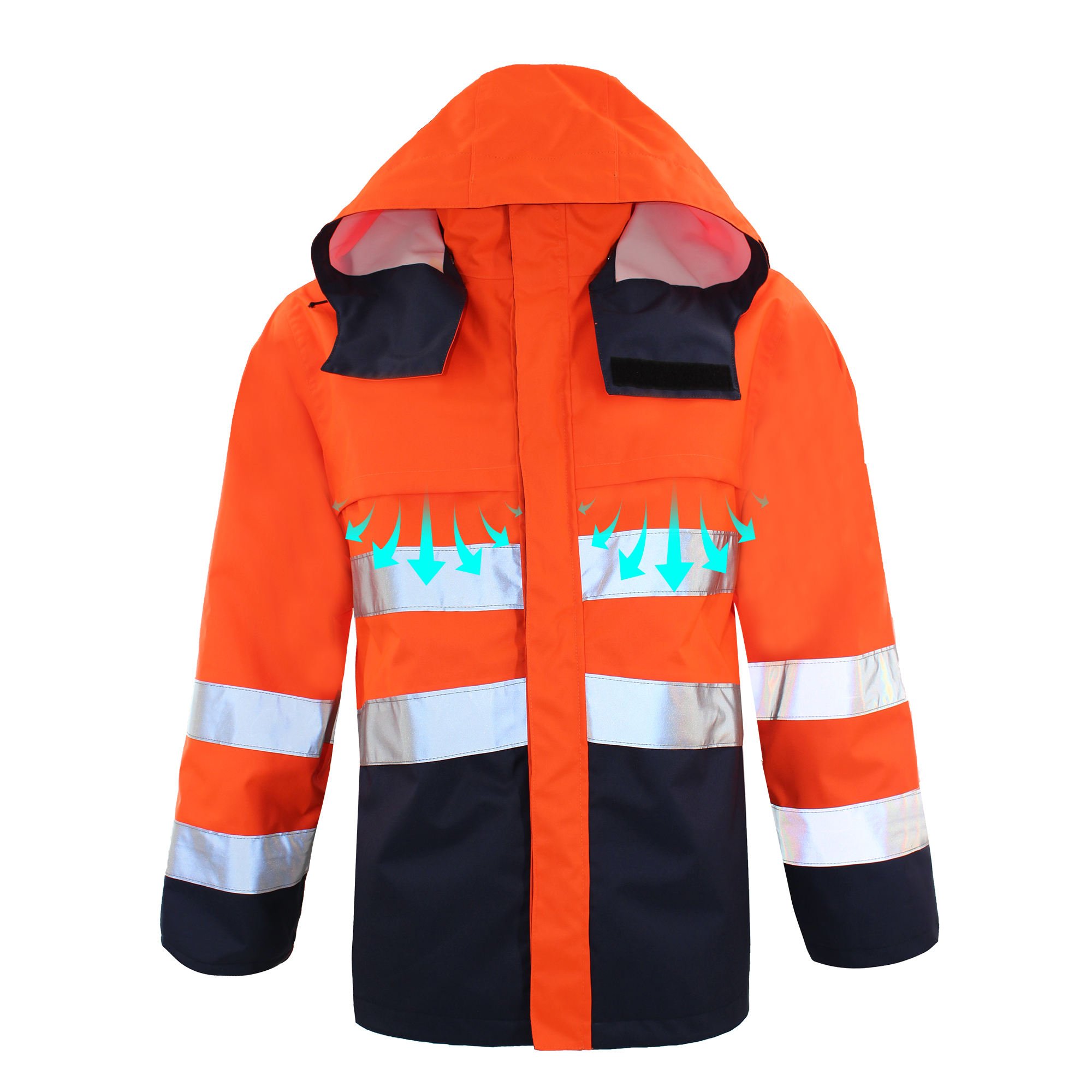 Hi-viz Hi Vis High Visibility Fluorescent Orange PU Rain Jacket Workwear Coat Waterproof Road Safety Rainwear