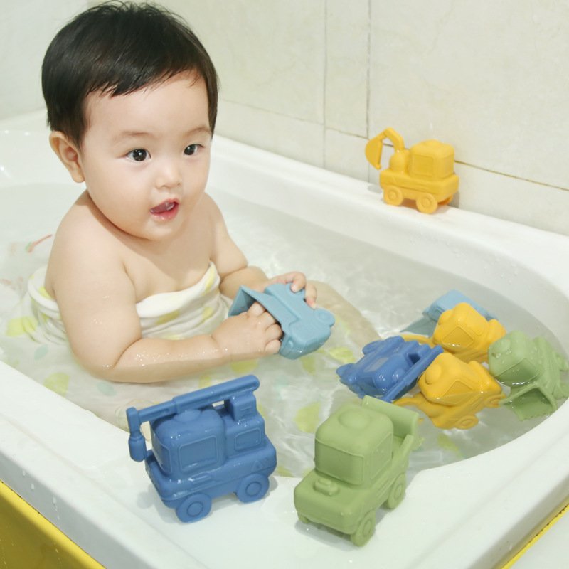 Bpa Free Kid Beach Sand Summer Water Baby Toy 6-12 Months Shower Soft Silicone Engineering Car Baby Bath Toy Sets Products