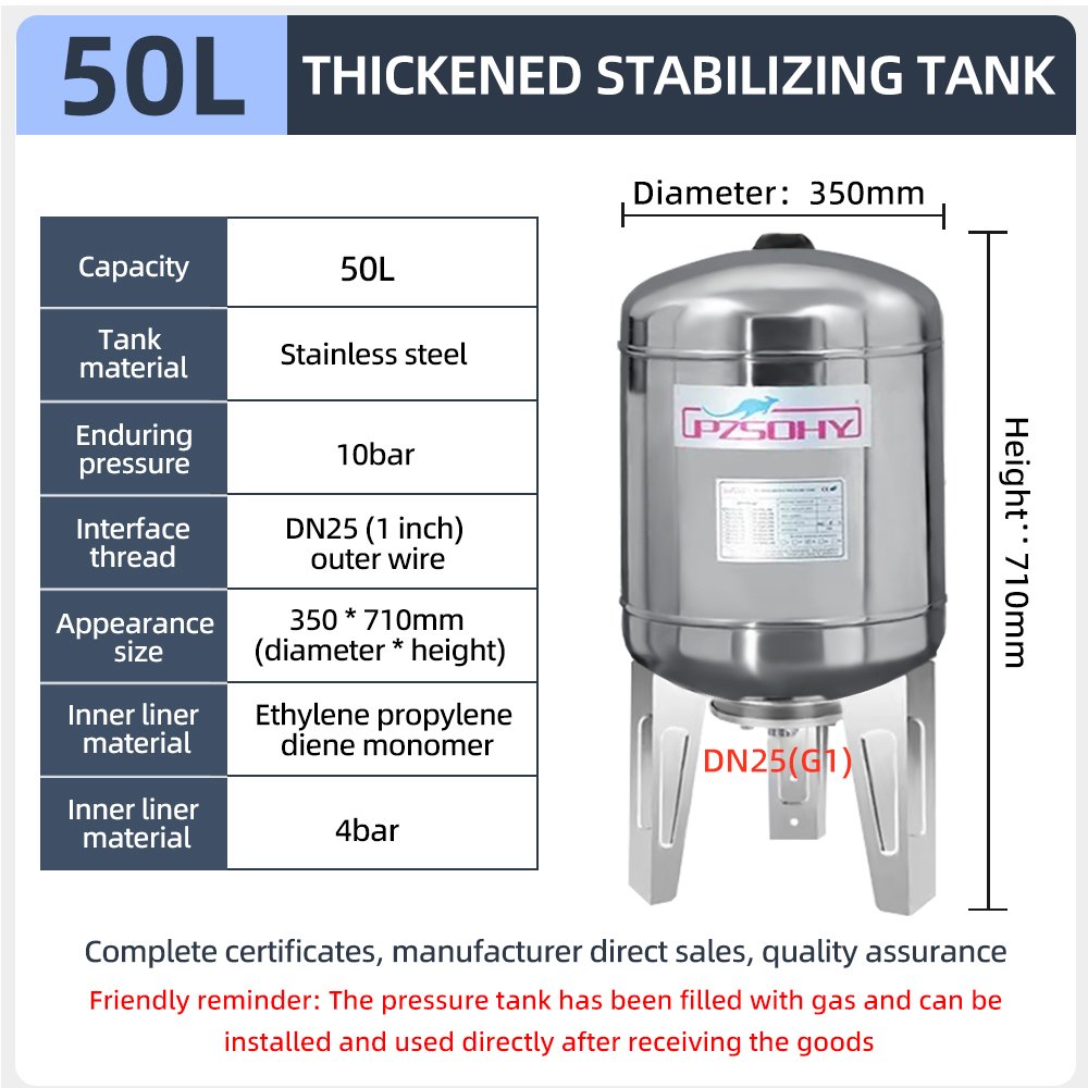 Manufacturers can Customize 50L 10kg Vertical Air Compressor Receiver Pressure Stainless Steel Water Supply Stabilizing Tank