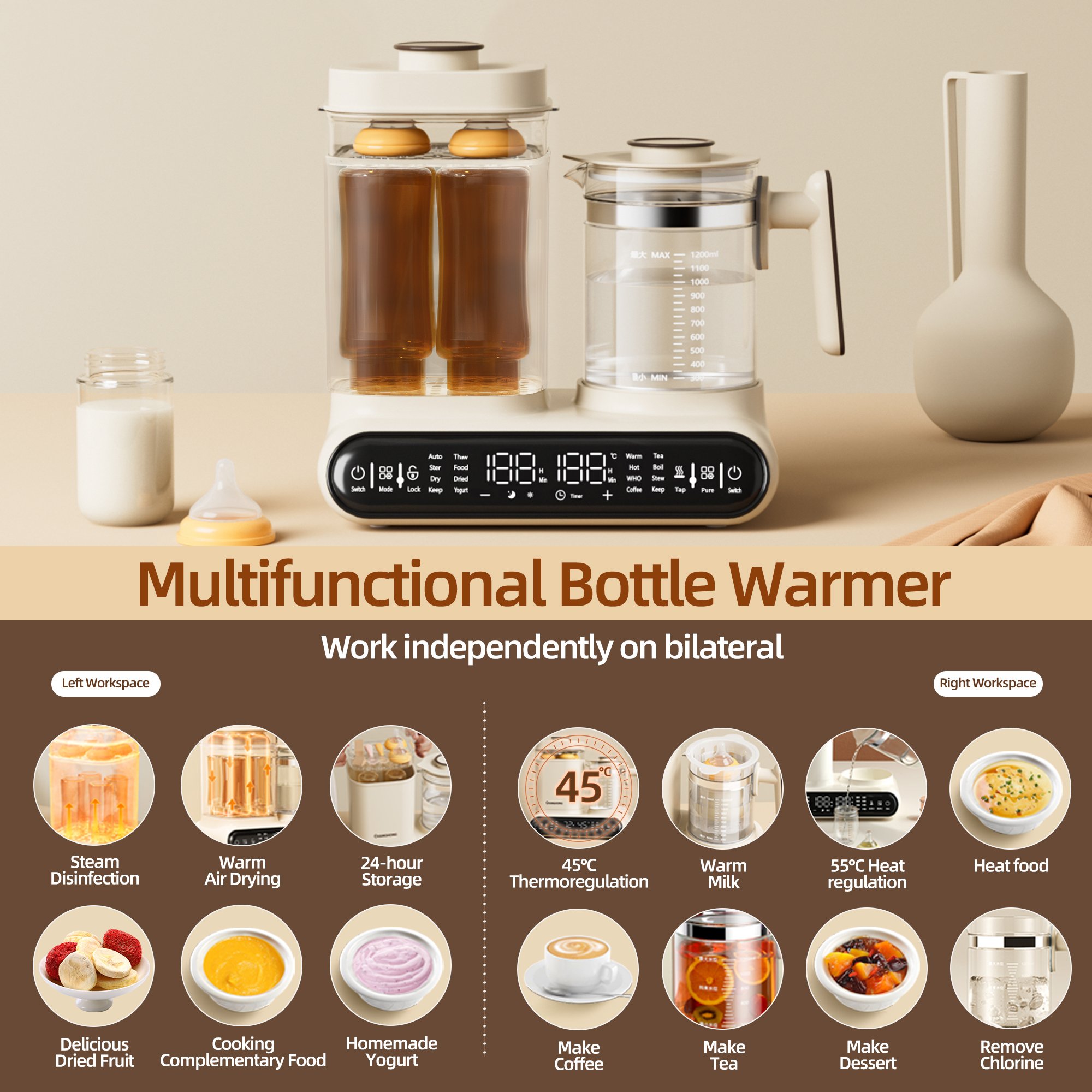 Electric steam Cleaning Drying baby bottle heater Multifunction Quick Heating of Breast Milk Formula