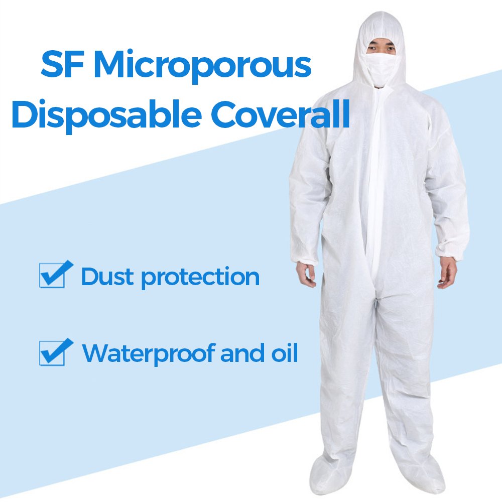 Aeofa 60gsm SF Personal Equipment Set Waterproof White Full Body Protective Safety Coverall PPE