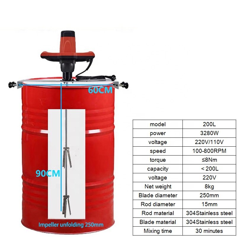 Electric Motor Ink Agitator Pneumatic Suspended 200L Drum Tank Agitator color mixing milk mixer