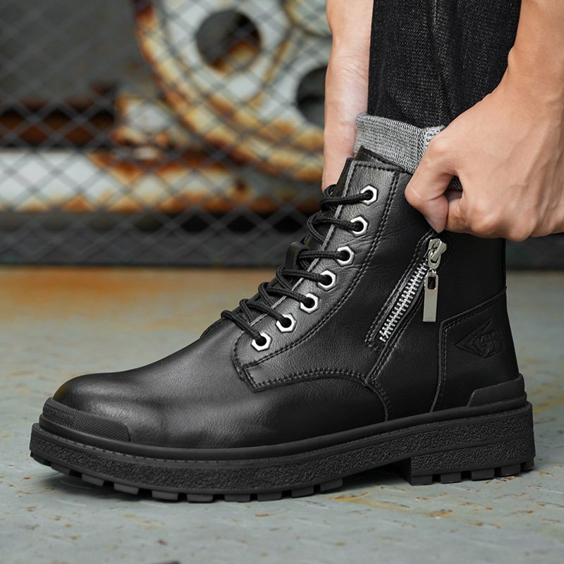Factory Direct Autumn Microfiber Leather Fashion Steel Toe Cap Unisex water Black Safety Boots