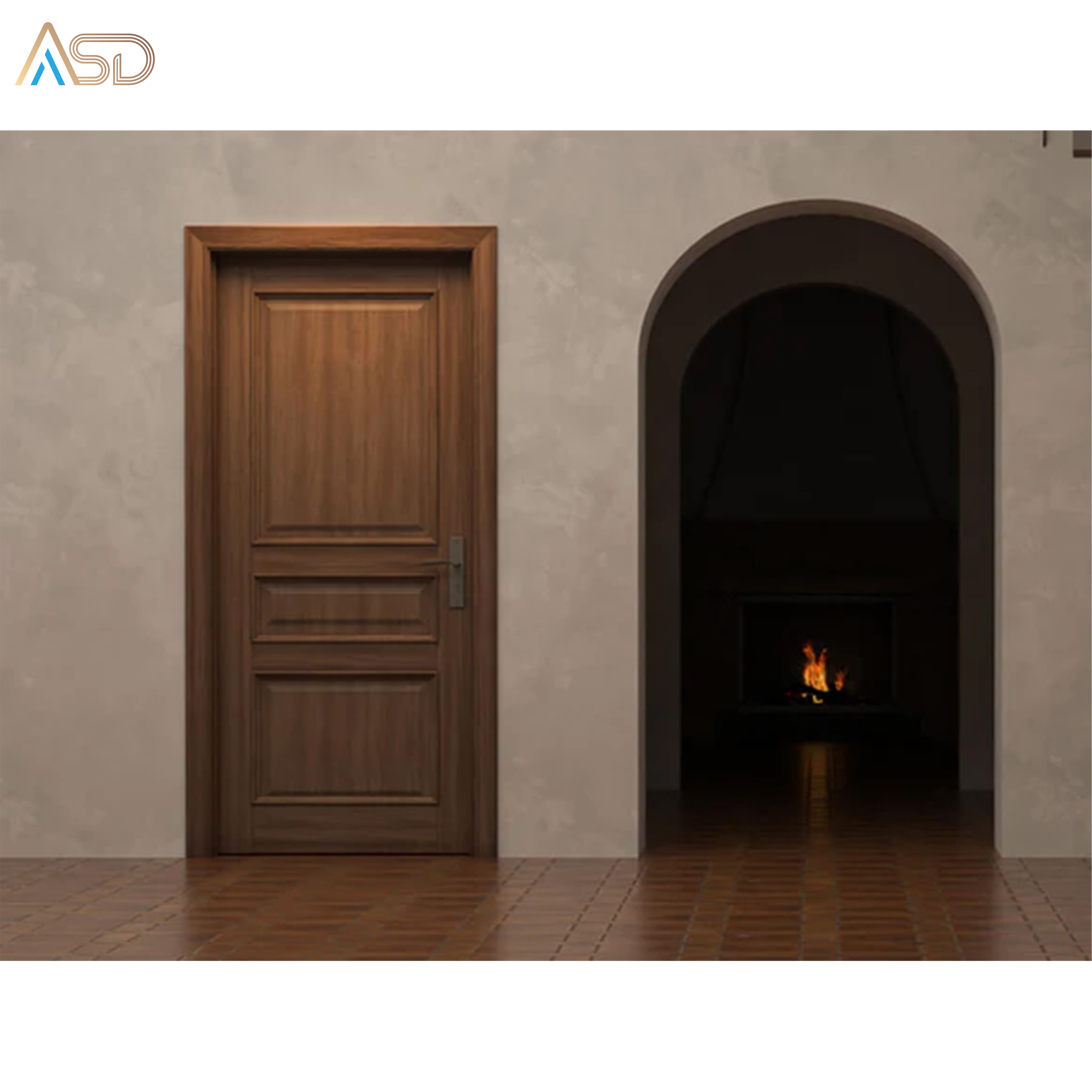 Asinda 2024 New Product Solid Wood Doors Curved Painted Wooded Doors Villa Apartment Hotel