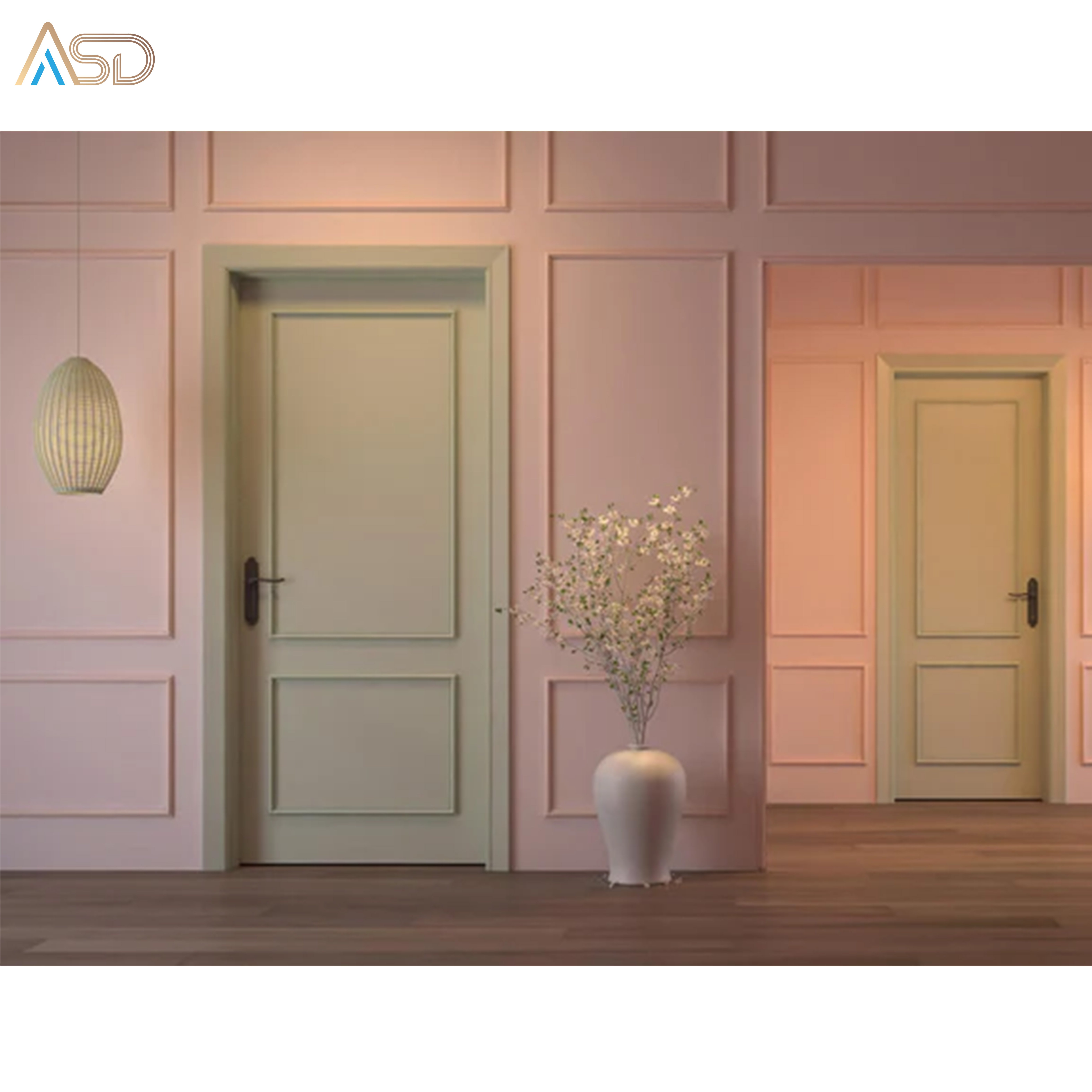 Asinda 2024 New Product Solid Wood Doors Curved Painted Wooded Doors Villa Apartment Hotel