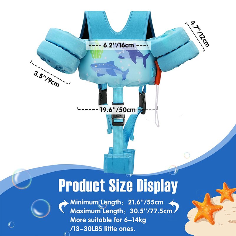 Non-inflatable Blue Baby Swimming Safely Jumper Detachable Button Fission Use Swim Equipment Arm Float Life Vest Water For Kids
