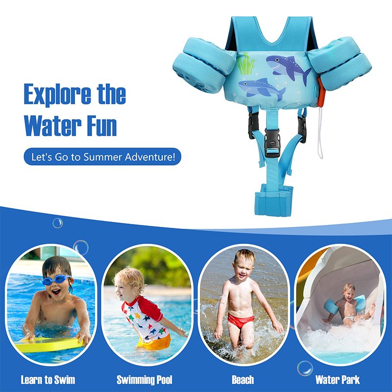 Non-inflatable Blue Baby Swimming Safely Jumper Detachable Button Fission Use Swim Equipment Arm Float Life Vest Water For Kids