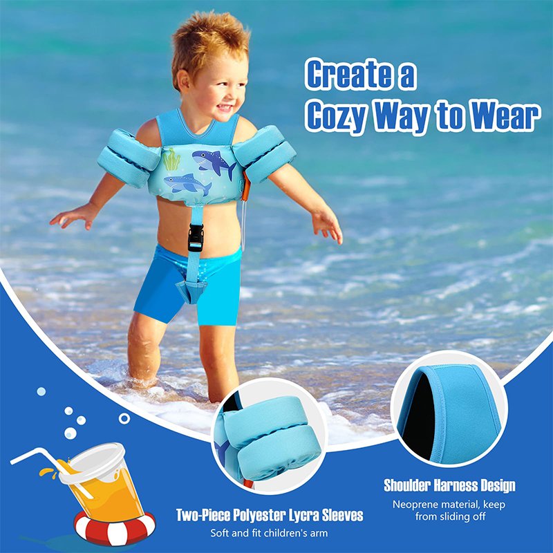 Non-inflatable Blue Baby Swimming Safely Jumper Detachable Button Fission Use Swim Equipment Arm Float Life Vest Water For Kids