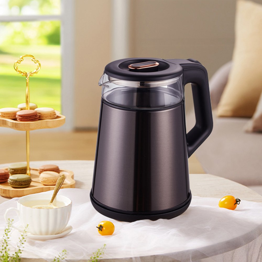 1.7L 1355W Household Portable Factory Customized Fashion Glass Stainless Steel Electric Kettle