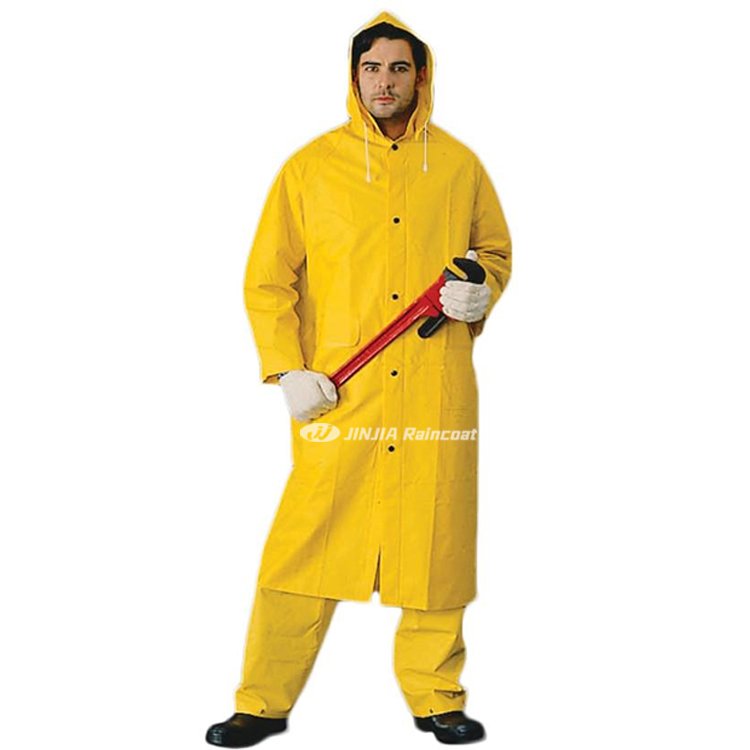 Pvc And Polyester Yellow Industrial Work 2 3 Piece Rain Suit Durable safety Pvc Polyester Pvc Rainsuit Heavy Duty