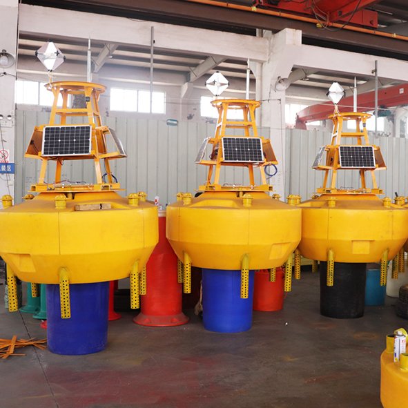 Solar Panels Equipped LDPE Foam Filled River Ocean water Monitoring Buoy With Light