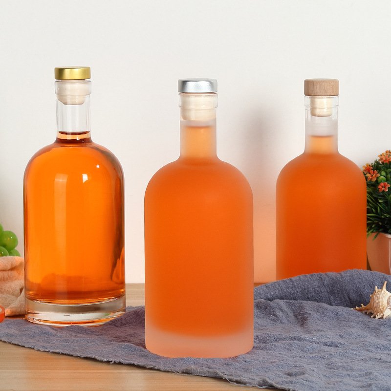 200ml 375ml 500ml 750ml 1000ml round empty flint glass liquor wine gin Whisky Vodka tequila glass bottle with cork lids