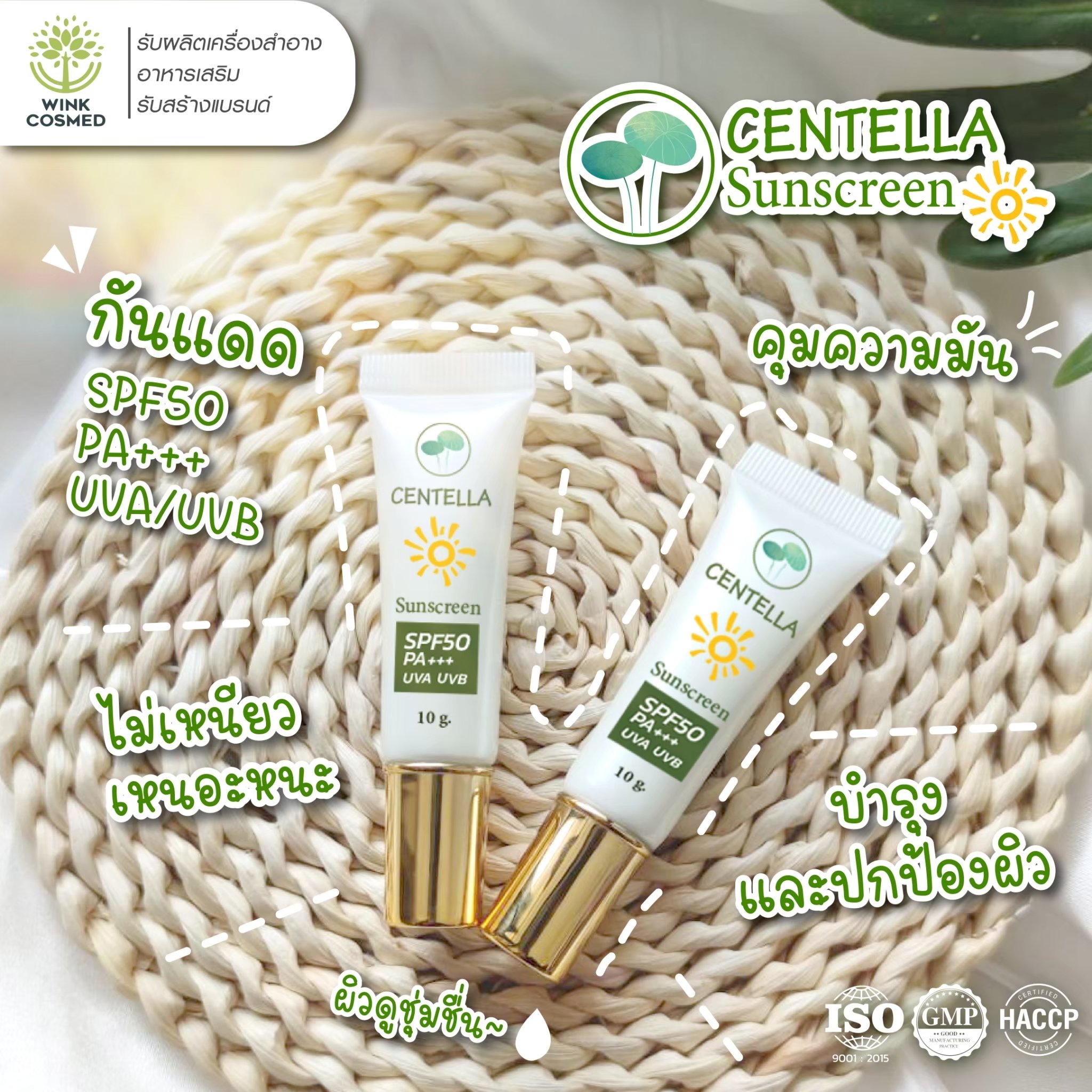 Private Label OEM ODM Cica Centella Sunscreen Protection SPF 50+++ UV Oily Skin Dark Spot Waterproof Acne Oil Free Natural