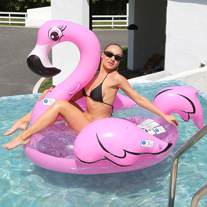 OEM Hot sale LED PVC Flamingo water floats inflatable Inflatable Swimming Ring Pool Swim Tube river tube