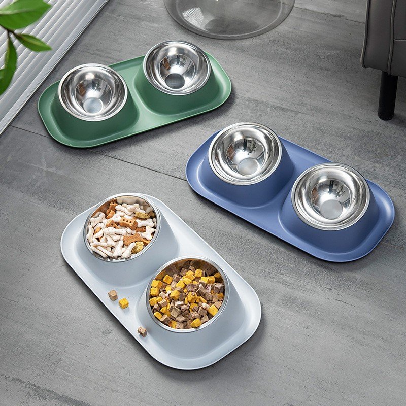 Customized new pet products accessories Non-Skid no spill water bowl double stainless steel pet cat dog feeder bowl