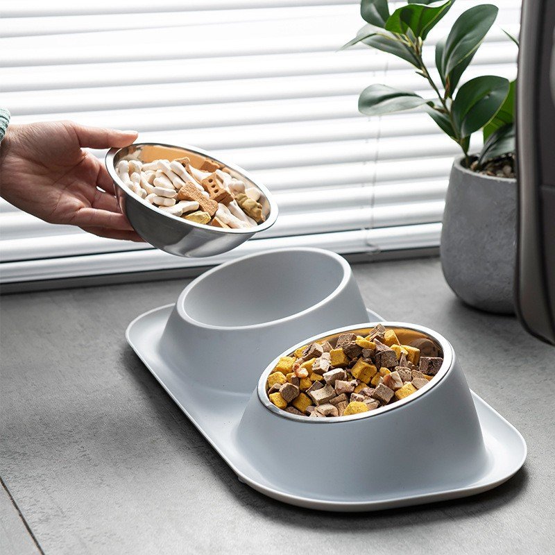 Customized new pet products accessories Non-Skid no spill water bowl double stainless steel pet cat dog feeder bowl