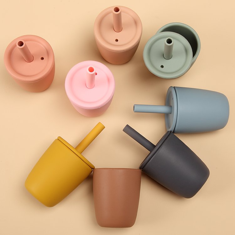 Bpa Free Food Grade Toddler Infant Training Baby Silicone Sippy Cup With Lid Straw