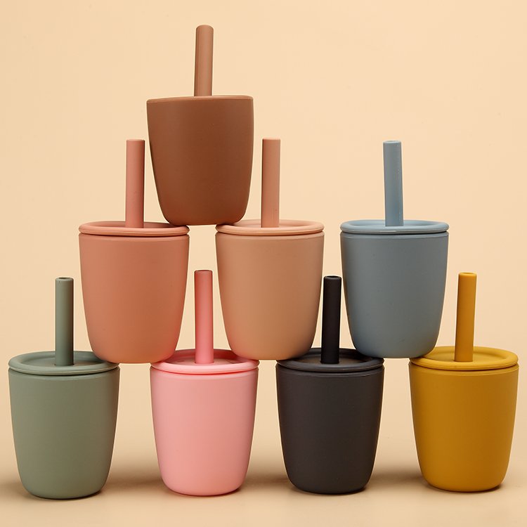 Bpa Free Food Grade Toddler Infant Training Baby Silicone Sippy Cup With Lid Straw