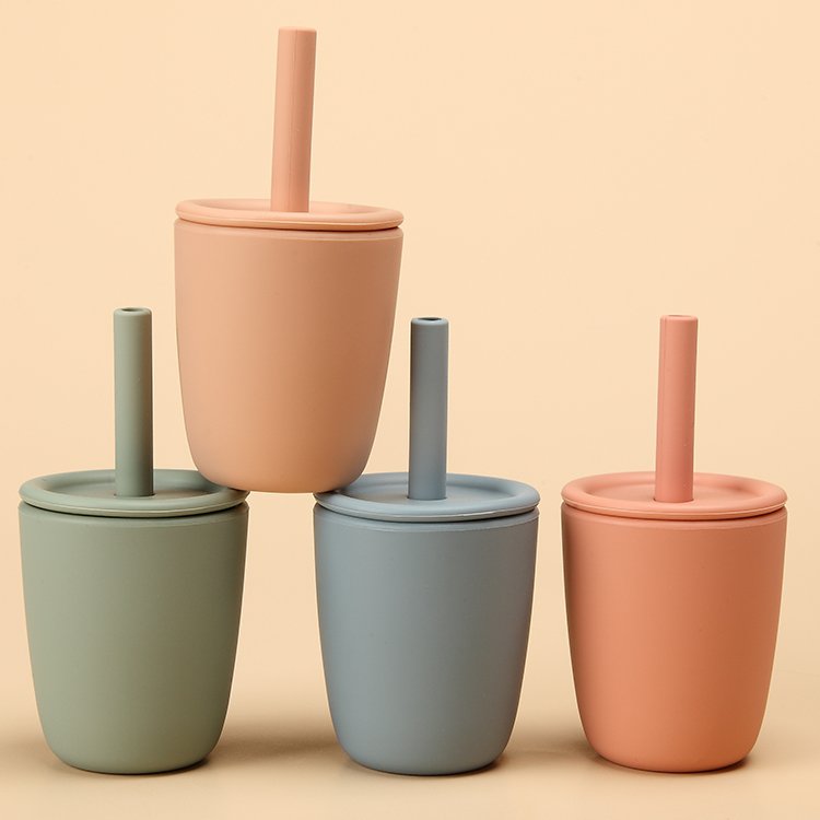 Bpa Free Food Grade Toddler Infant Training Baby Silicone Sippy Cup With Lid Straw
