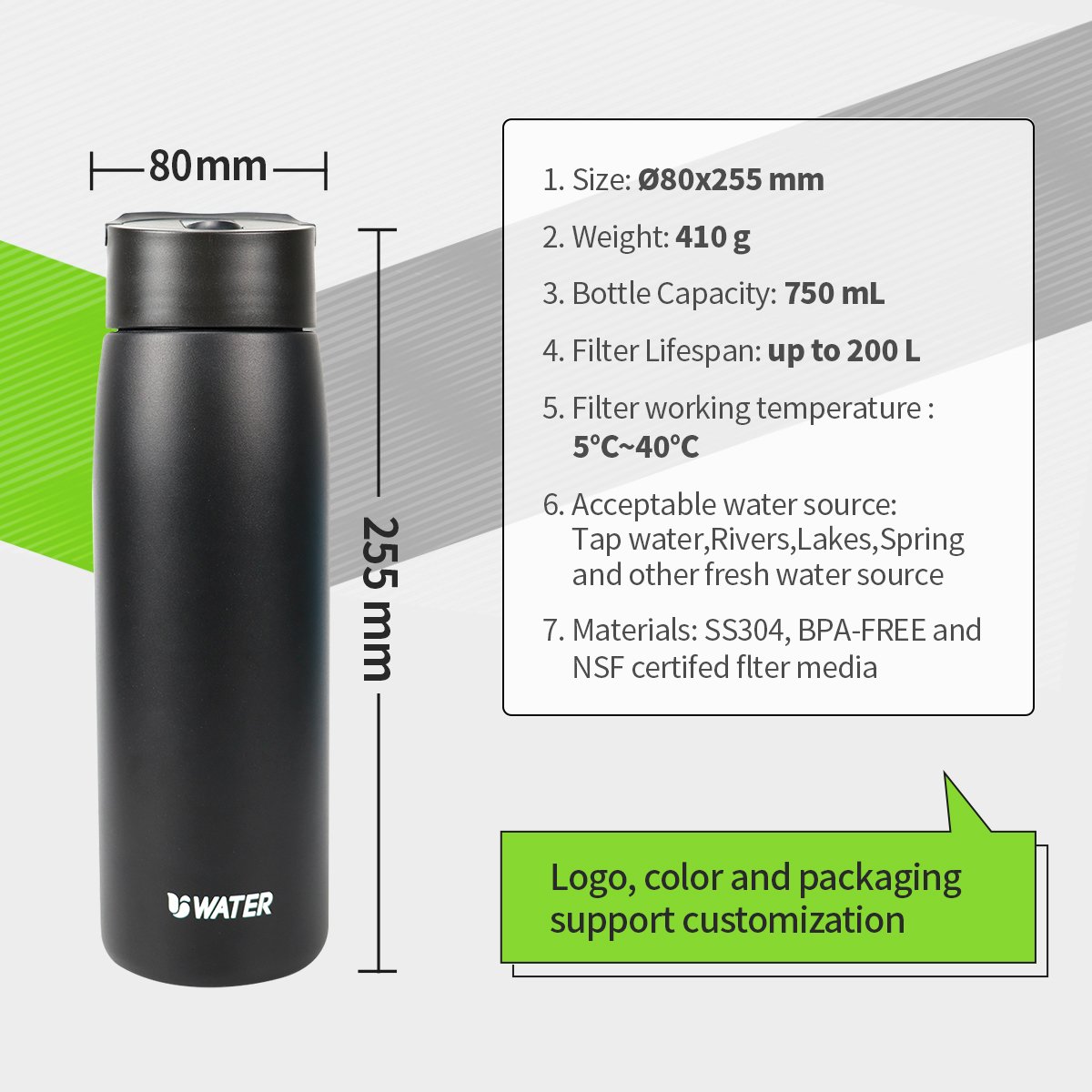 Outdoor sports Portable personal water bottle with filter Hiking camping Emergency survival water purifier