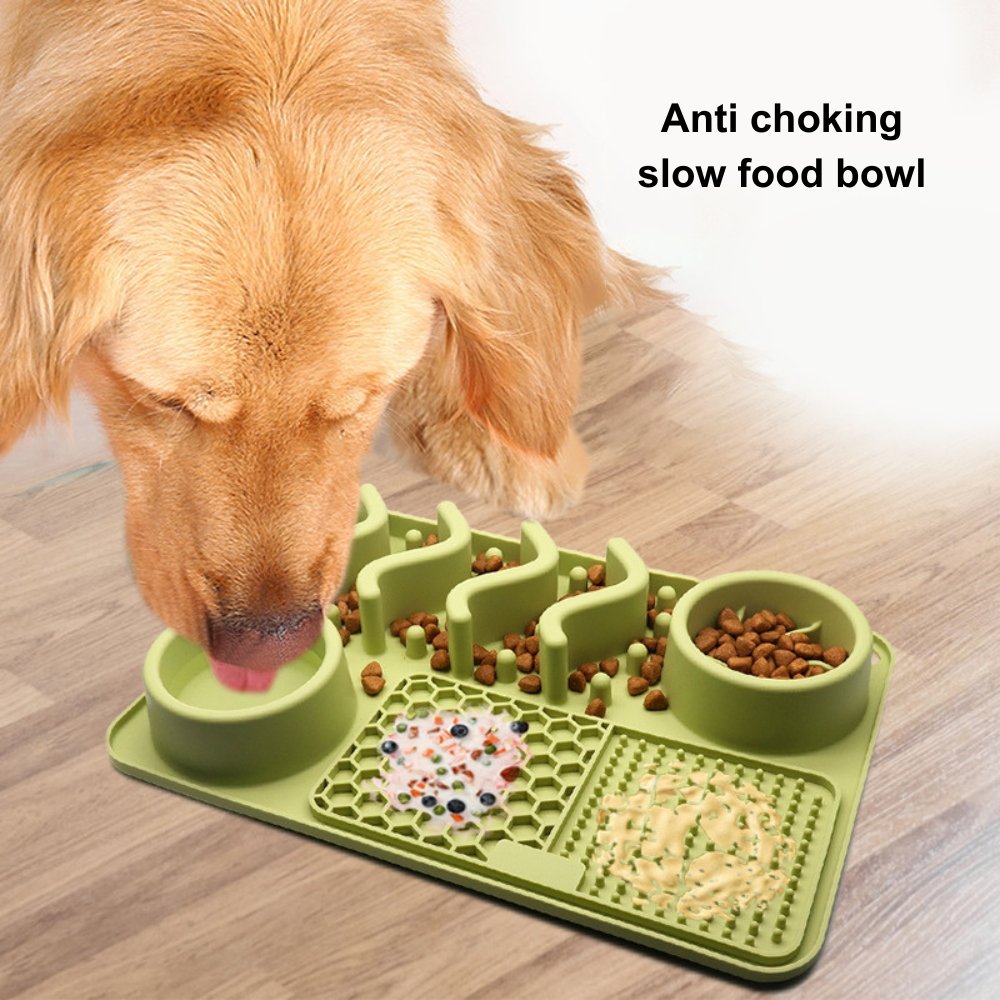 Pet Products Slow Feeder Dog Bowls with Lick Mat 2 in 1 Slow Down Eating Non Slip BPA Free Silicone Mat Pet Feeder Bowl