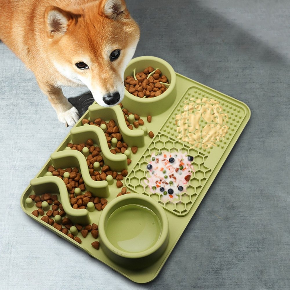 Pet Products Slow Feeder Dog Bowls with Lick Mat 2 in 1 Slow Down Eating Non Slip BPA Free Silicone Mat Pet Feeder Bowl