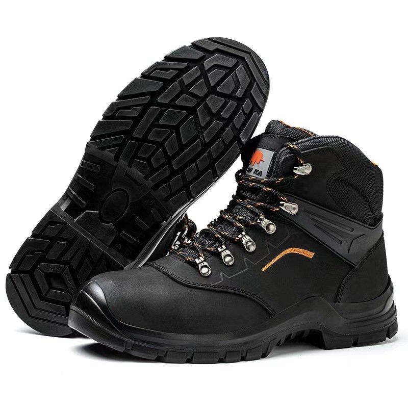 Men's New Black Winter Water-Resistant Steel Toe Protective Rubber Outsole Leather Upper Safety Boots