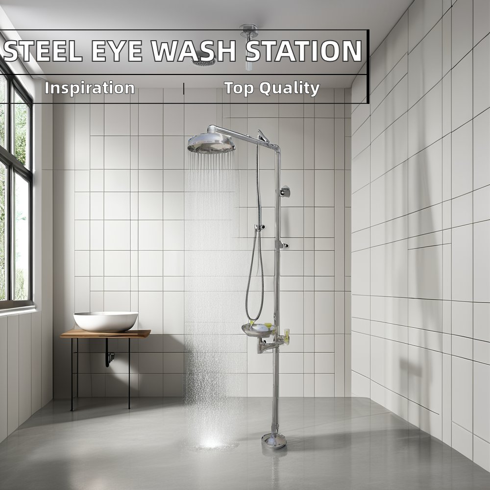 High Quality Chinese Safety Product Aluminum Base Stainless Steel 304 Emergency Shower & Eyewash Combination Station