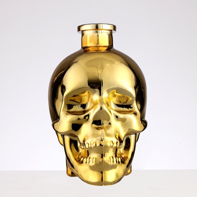Skull Shape Glass Bottles Golden Electroplate High Quality Luxury Wine Gold Juice Bottles Customized Logo Beer Bottle Beverage