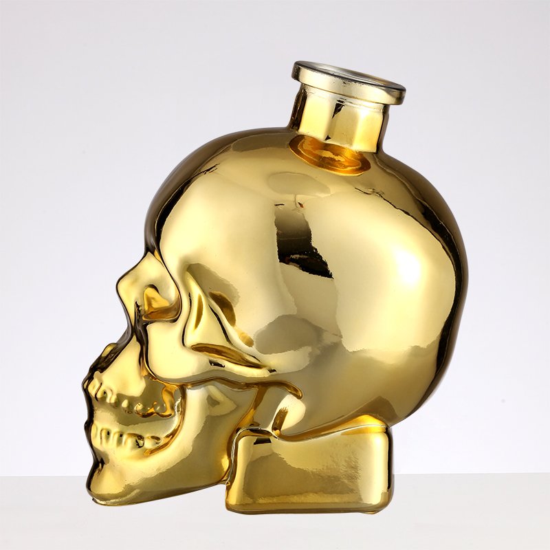 Skull Shape Glass Bottles Golden Electroplate High Quality Luxury Wine Gold Juice Bottles Customized Logo Beer Bottle Beverage
